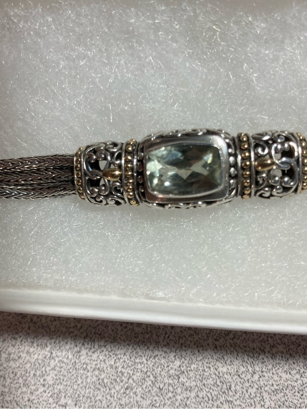 Sarda Vintage Sterling Silver & 18K Gold Bracelet With Prasiolite Stone EUC - Picture 11 of 11